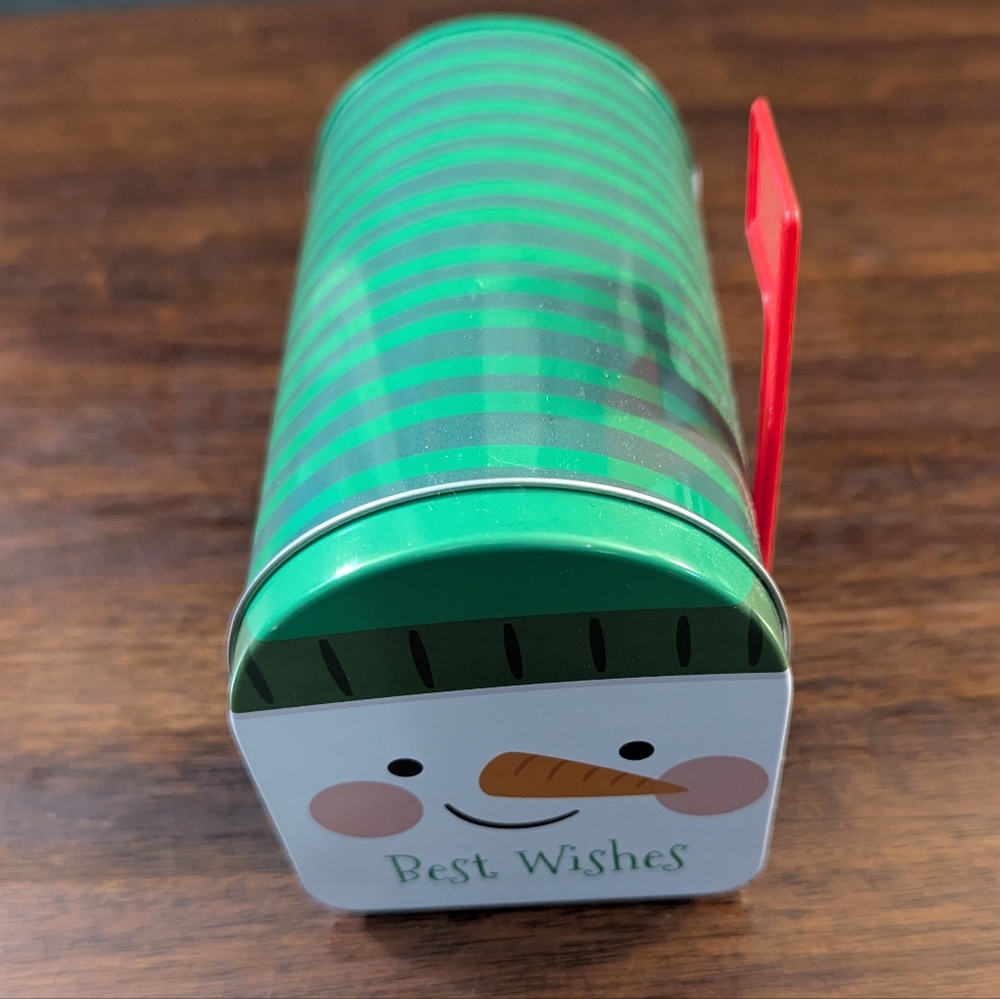 Green Striped Snowman Tin Mailbox